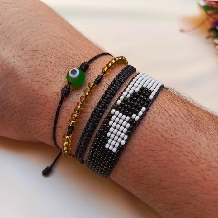 Combo-telar-pulsera-tejida-macrame-mostacilla-negro-principal