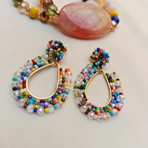 Exclusivo combo Pulseras + Aretes con Murano y Piedras Naturales Versión Multi color ovalado