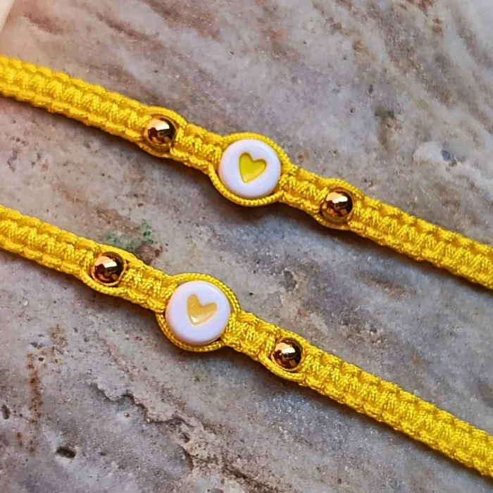 pulseras-para-compartir-pareja-amarillo-corazones-balines-balines