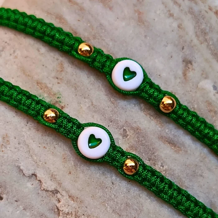 pulseras-para-compartir-pareja-verde-corazones-balines