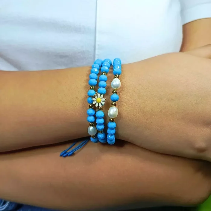 trio_pulseras_murano_hecha_a_mano_con_flor azul