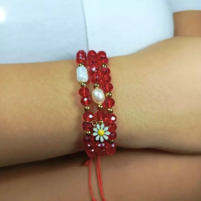 trio_pulseras_murano_hecha_a_mano_con_flor_rojo
